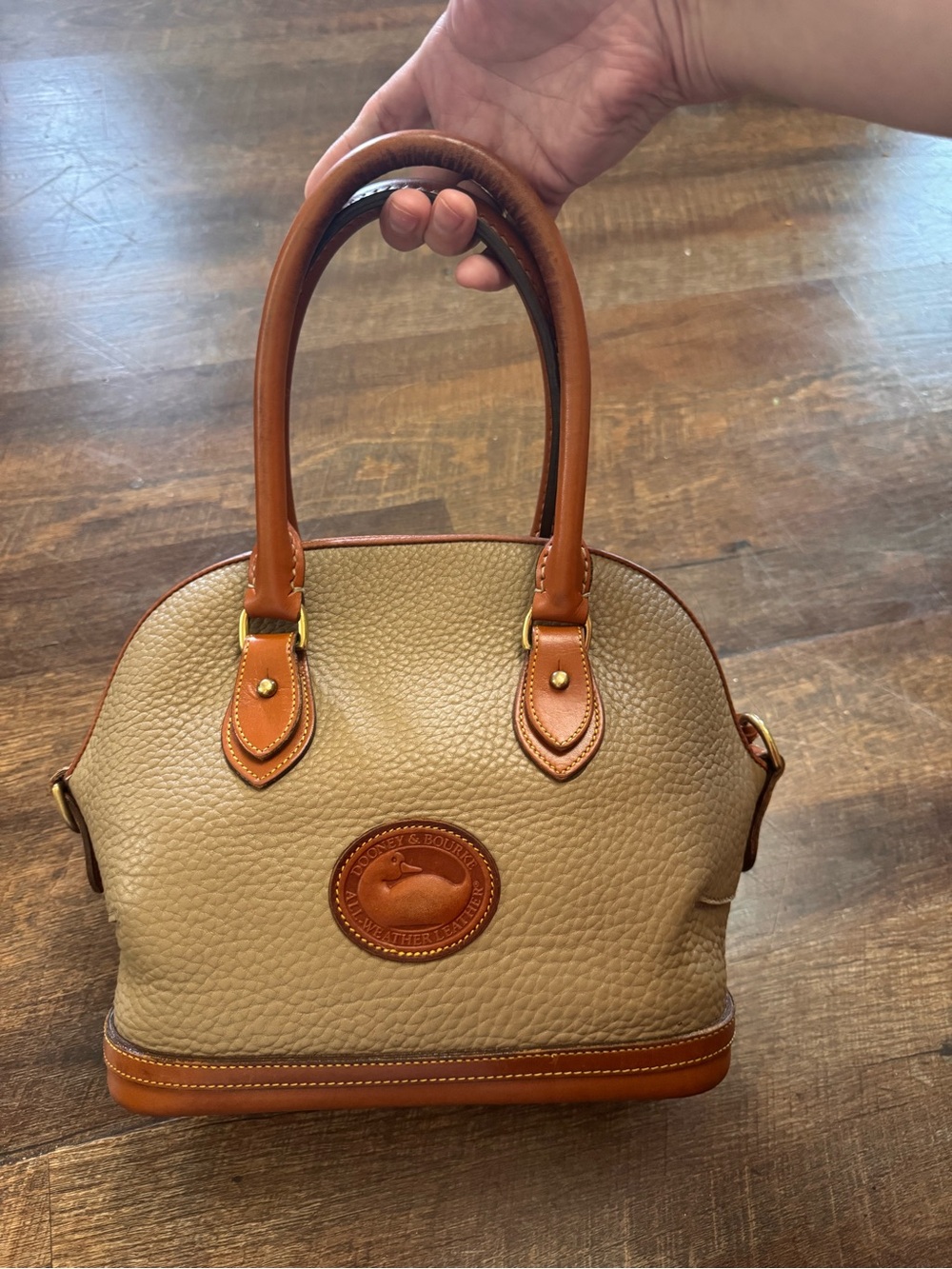 Vintage Dooney & Bourke AWL Pebbled Taupe Satchel Handbag